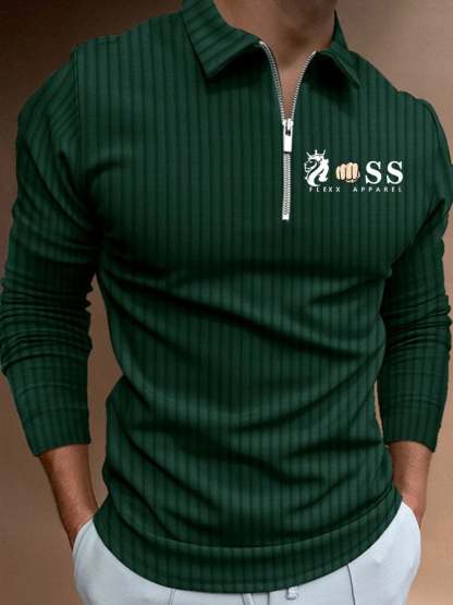 Men's Letter Stripe Printed Pullover Casual Polo Shirt