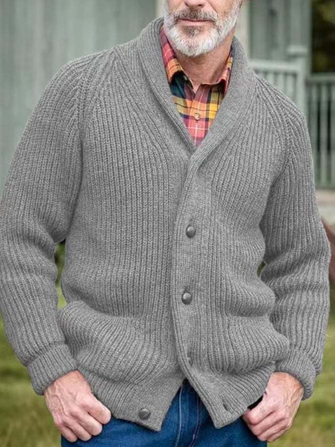 Men's Retro Solid Color Warm Knitted Cardigan Sweater