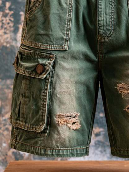 Men's Retro Outdoor Multi-Pocket 100% Cotton Washed Cargo Shorts