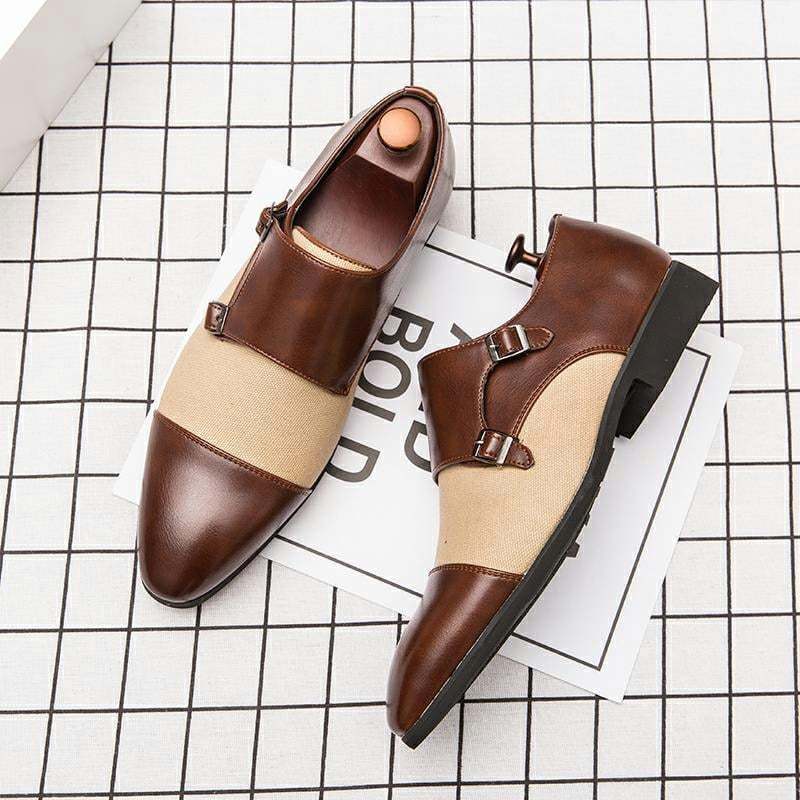 Men's Fashion Color Clash British Casual Buckle Leather Shoes