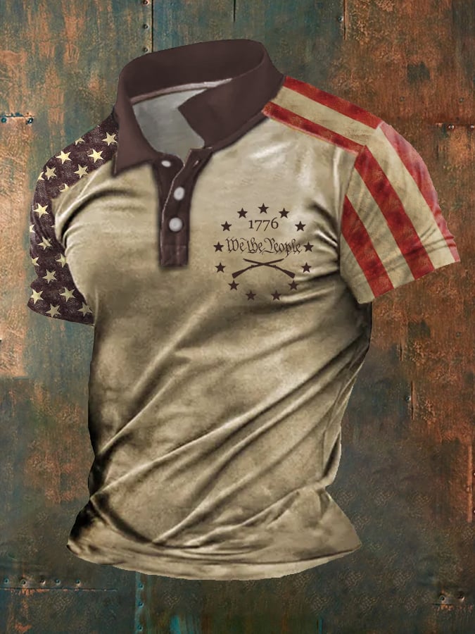 Men's Independence Day America Flag We The People1776 Casual Polo