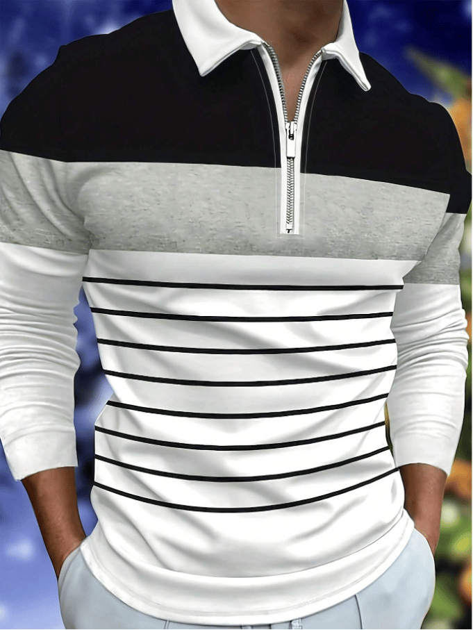 Men's Business Casual Striped Zip-Up Shirt