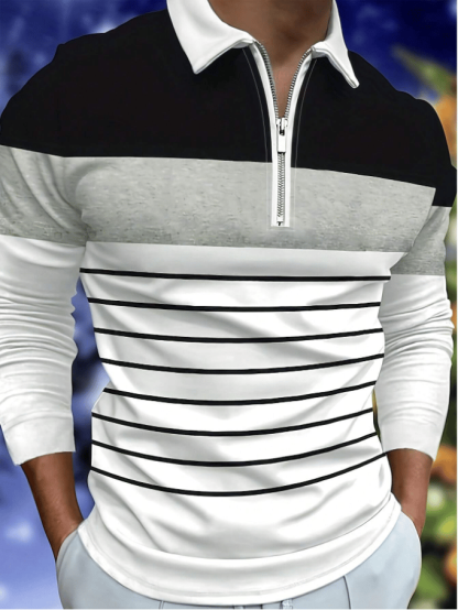 Men's Business Casual Striped Zip-Up Shirt