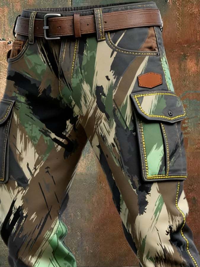 Men's Vintage Camouflage Distressed Pocket Work Pants