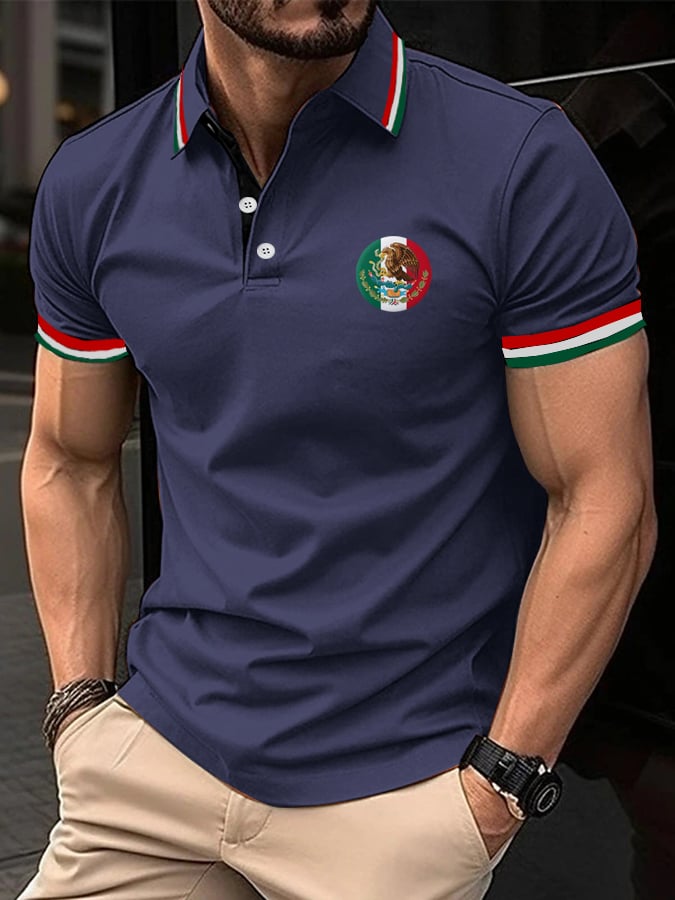 Men's Mexican Independence Day Flag Print Polo Shirt