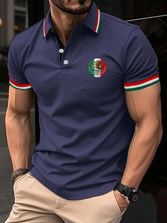 Men's Mexican Independence Day Flag Print Polo Shirt