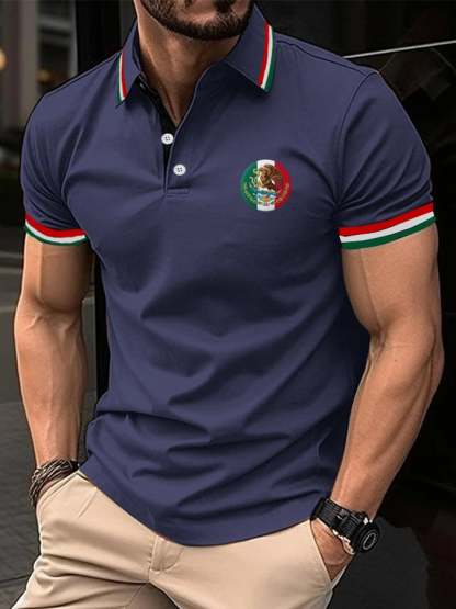 Men's Mexican Independence Day Flag Print Polo Shirt