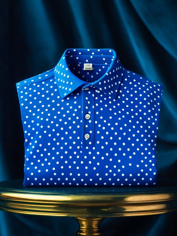 Men's Business Polka Dots Casual Button Short Sleeve Polo Shirt