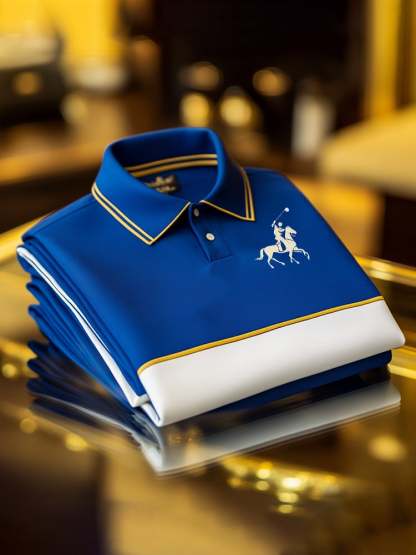 Men's Classic Business Check Logo Button Short Sleeve Polo Shirt