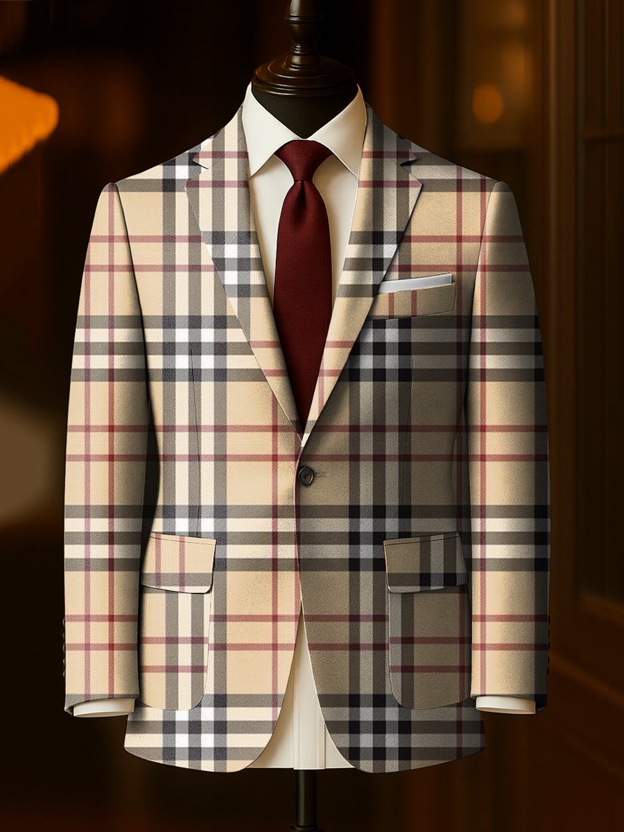 Men's Business Casual Large Pocket Plaid Blazers