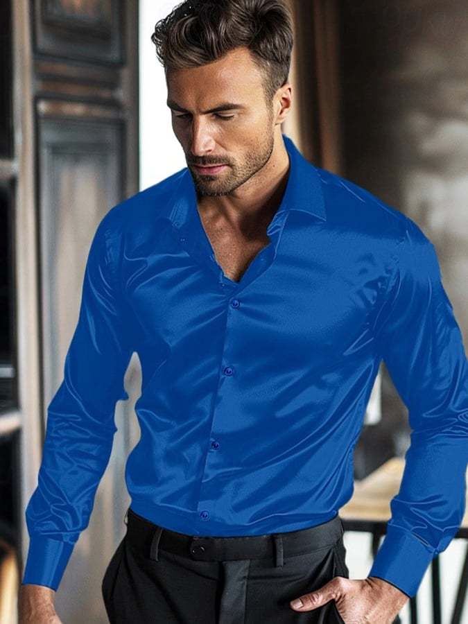 Men's Fashion Business Satin Luxury Design Printed Long Sleeve Shirt