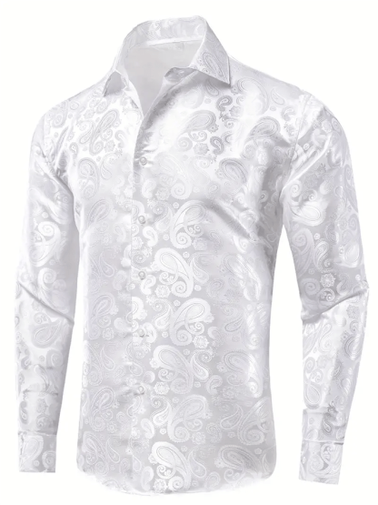 Men's Silk Business Luxury Design Printed Long Sleeve Shirt