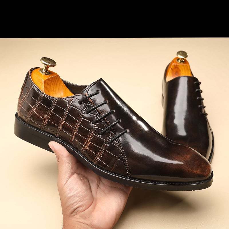 Men's Business Casual Pointed Toe Patchwork Patant Faux Leather Shoes