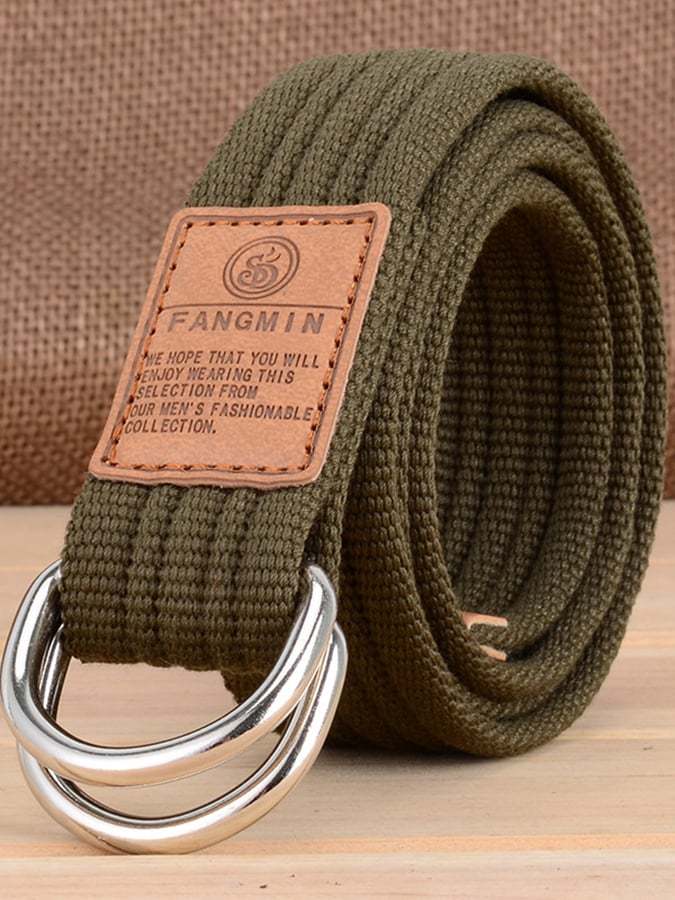 Men's Casual Canvas Woven Double Buckle Belt