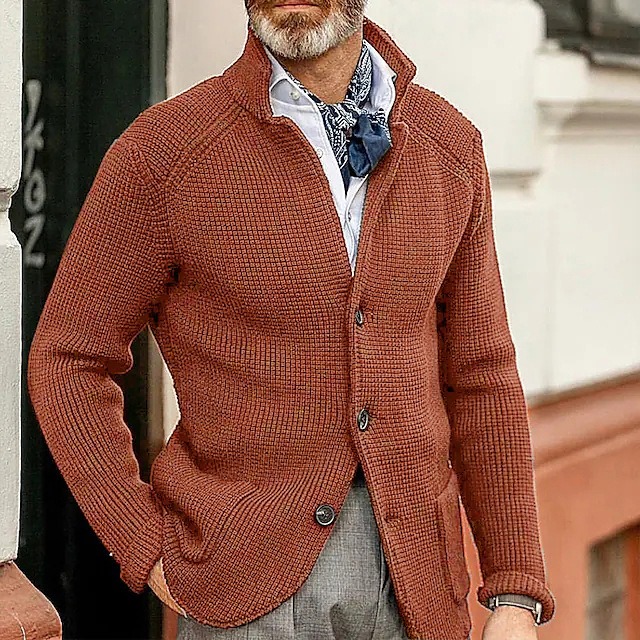 Men's Retro Warm Stand Collar Knitted Cardigan Jacket
