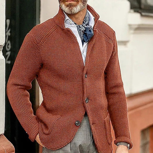 Men's Retro Warm Stand Collar Knitted Cardigan Jacket