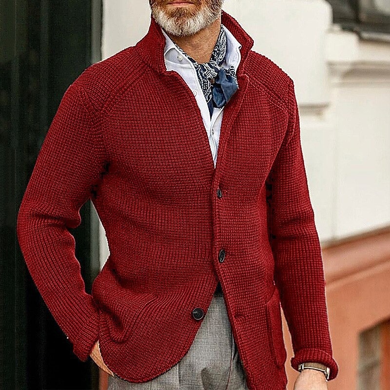 Men's Retro Warm Stand Collar Knitted Cardigan Jacket