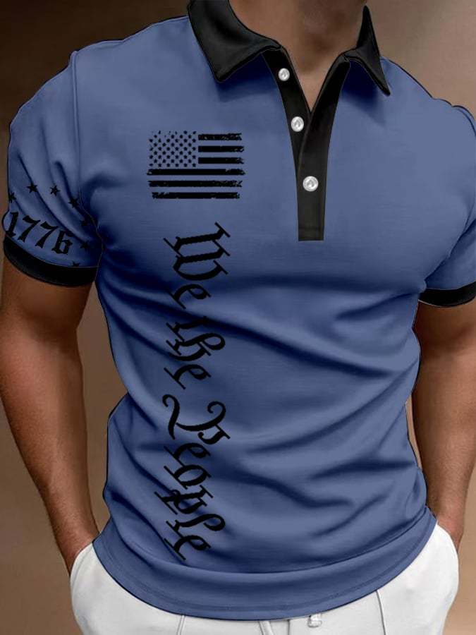 Men's We The People American Flag Print Contrast Casual Polo Shirt