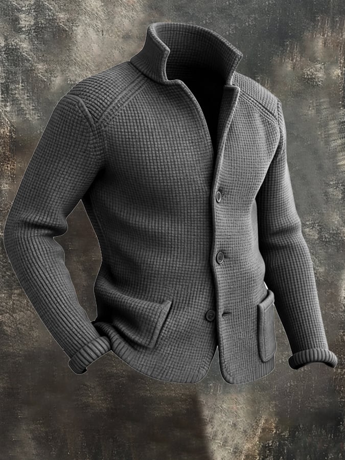 Men's Retro Warm Stand Collar Knitted Cardigan Jacket