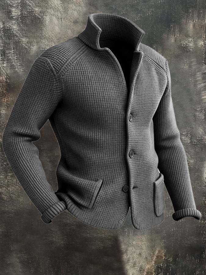 Men's Retro Warm Stand Collar Knitted Cardigan Jacket