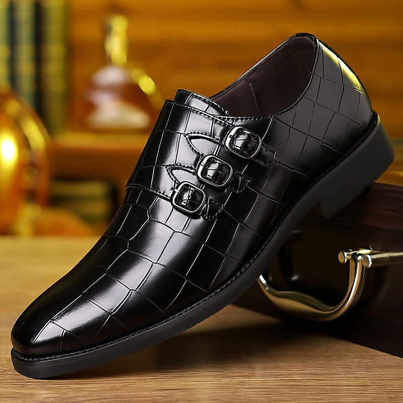 Men's Exotic Skin British Business Buckle Gradient Leather Shoes