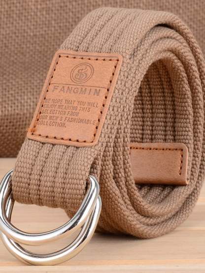 Men's Casual Canvas Woven Double Buckle Belt