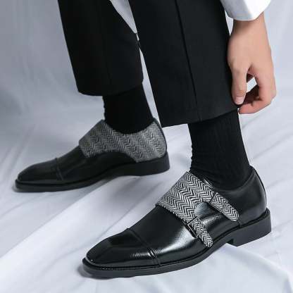 Men's Business Casual Checkered Patchwork Double Monk Imitation Faux Leather Shoes