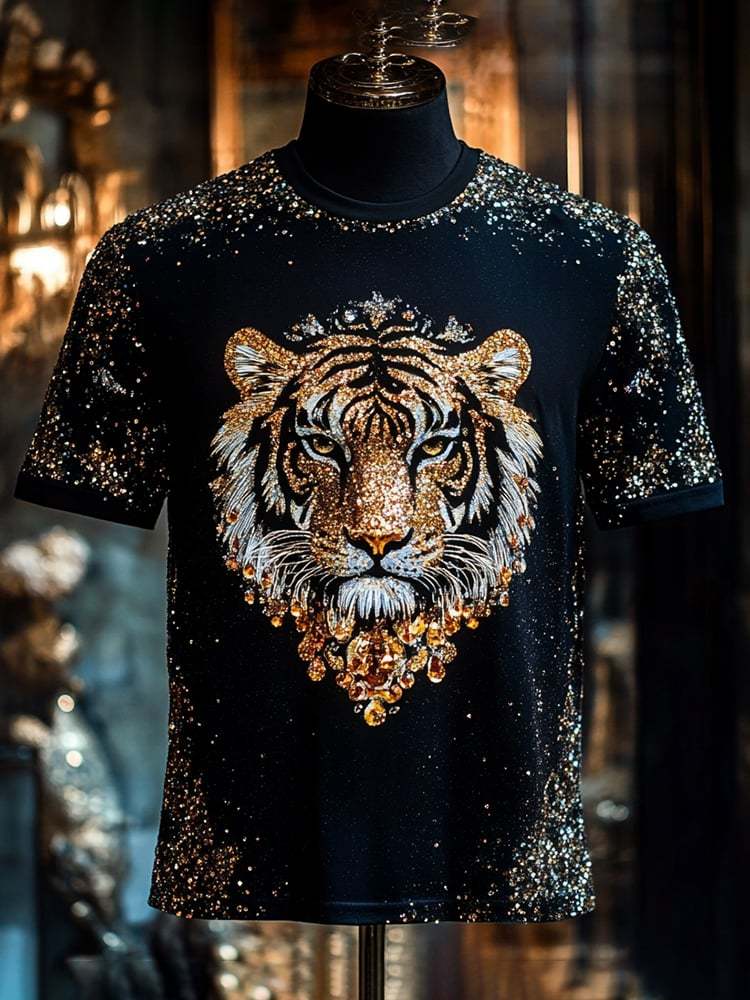 Men's Eagle Sequin Business Print Short Sleeve T-Shirt