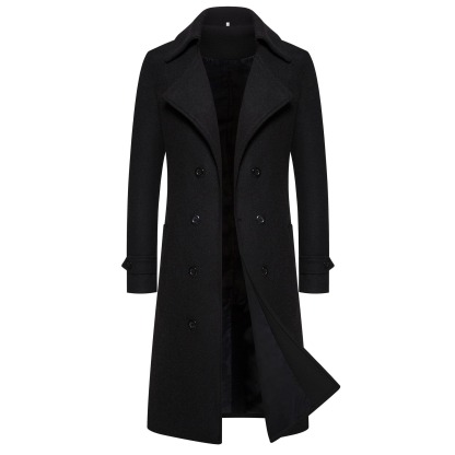 Men's long double-breasted trench coat