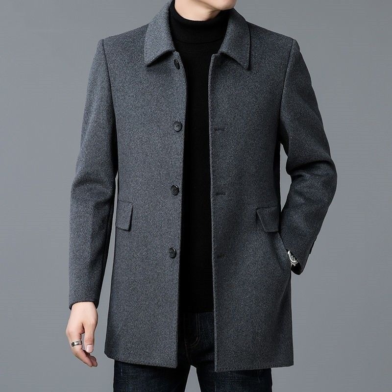Men's mid-length thick double-faced wool trench coat