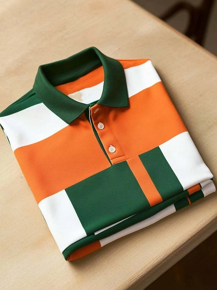 Men's Business Casual Lime Block Logo Button Short Sleeve Polo Shirt