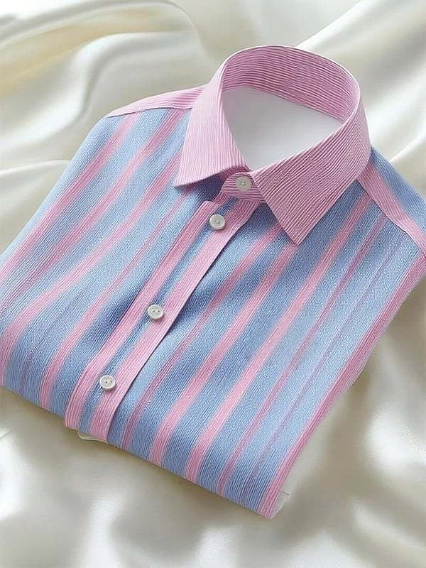 Men's Classic Business Check Logo Lapel Short Sleeve Shirt