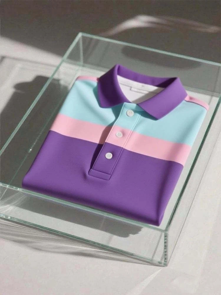 Men's Business Casual Logo Button Short Sleeve Polo Shirt