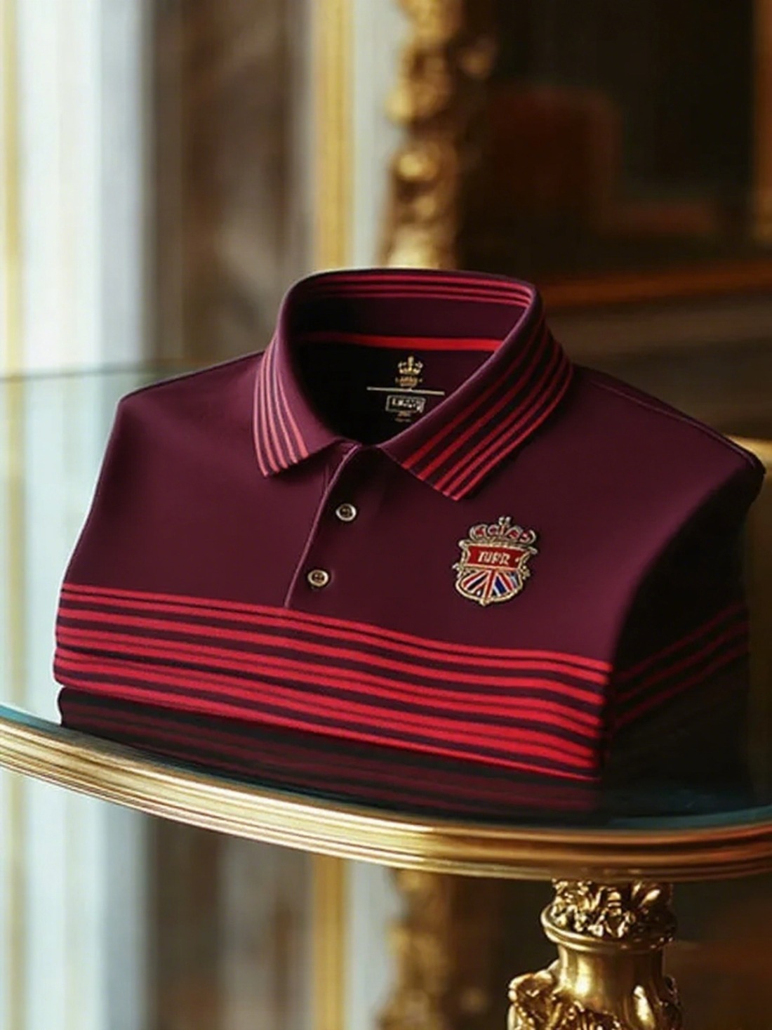 Men's Retro Business Stripe Print Long Sleeve Polo Shirt