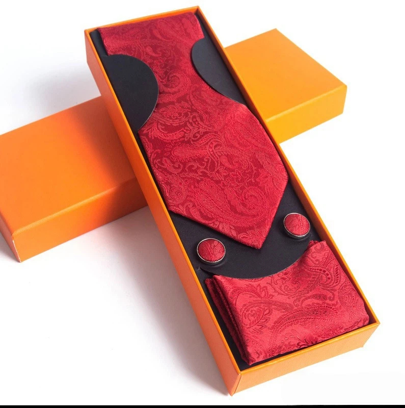 Paisley Men's Tie Square Scarf Cufflinks Gift Box Set