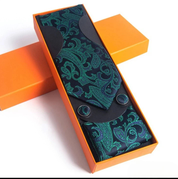 Paisley Men's Tie Square Scarf Cufflinks Gift Box Set