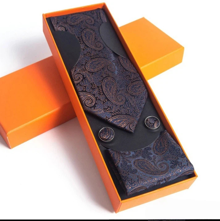 Paisley Men's Tie Square Scarf Cufflinks Gift Box Set