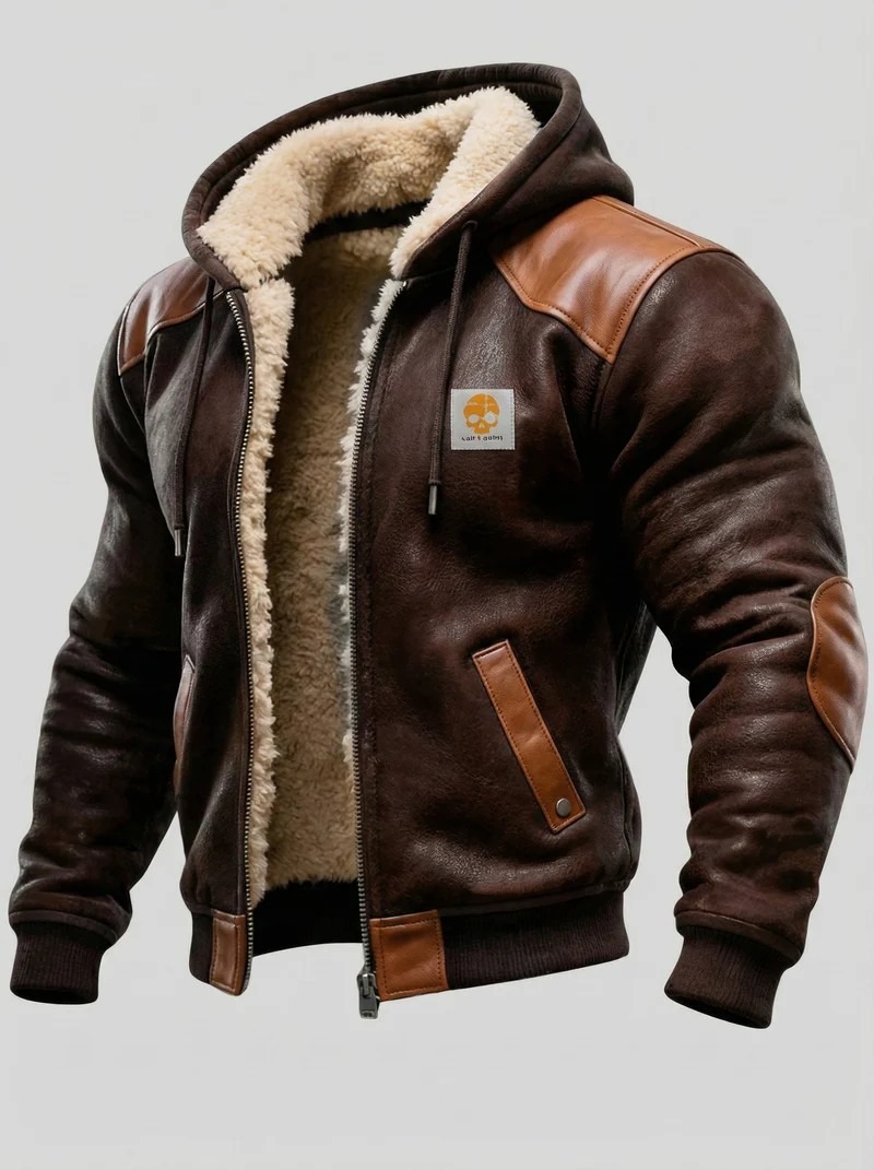 Men's Vintage Suede Splicing Warm Multi-Pocket Outdoor Jacket