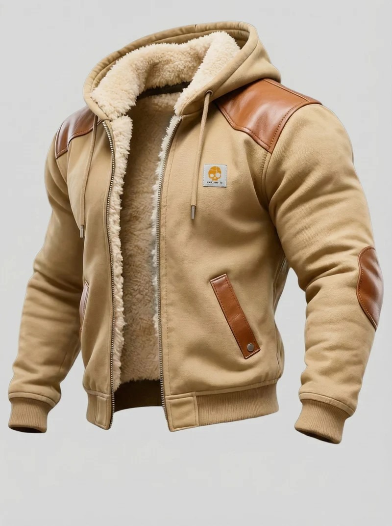 Men's Vintage Suede Splicing Warm Multi-Pocket Outdoor Jacket