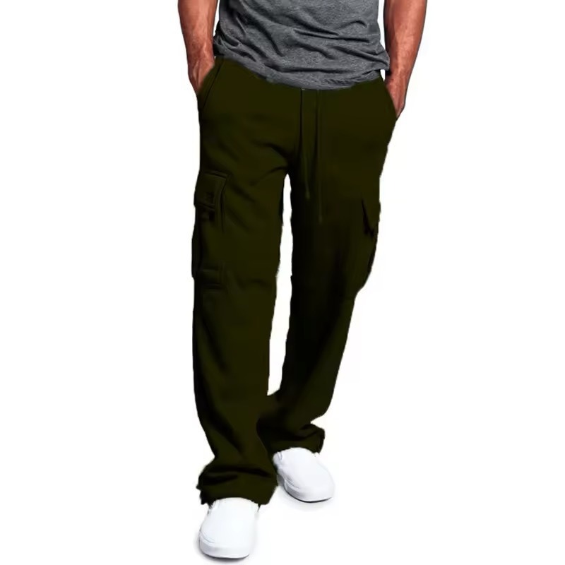 Men's Casual Solid Color Multi-Pocket Leggings Trousers