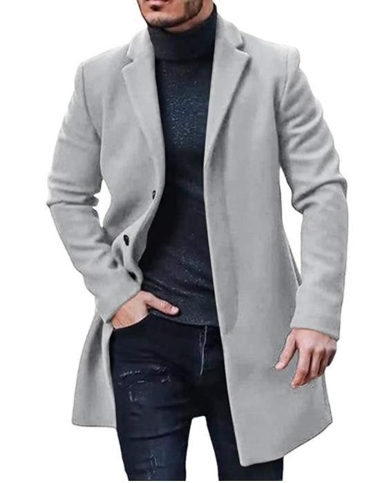 Men's slim-fit long trench coat