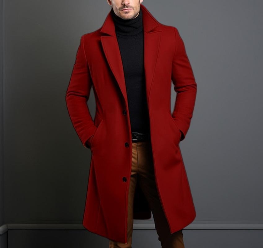 Men's slim-fit long trench coat