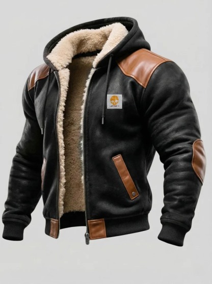 Men's Vintage Suede Splicing Warm Multi-Pocket Outdoor Jacket