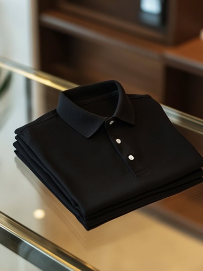 Men's Business Casual Logo Button Short Sleeve Polo Shirt