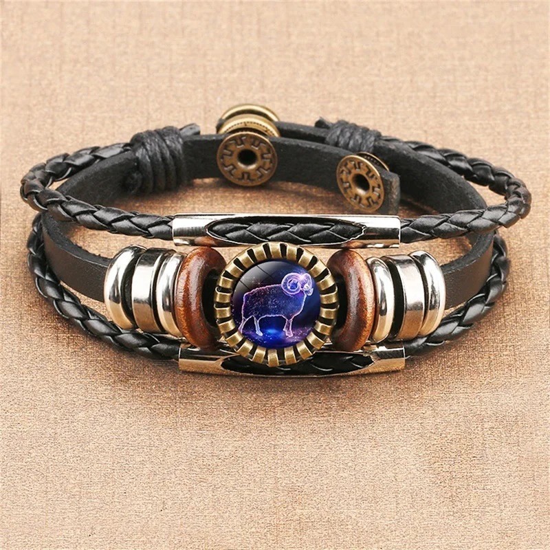 Vintage Twelve Constellations Multilayer PU Leather Bracelet