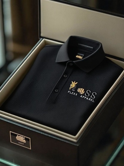 Men's Fashion Business Style Letter Printed Waffle Casual POLO Shirt