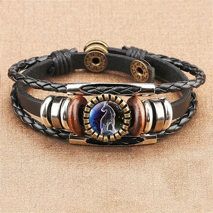 Vintage Twelve Constellations Multilayer PU Leather Bracelet