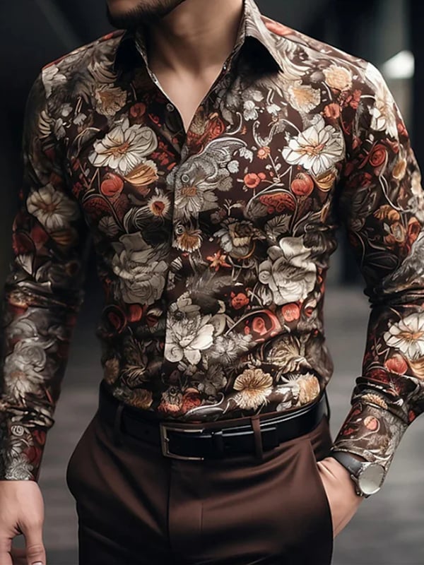 Men's Stripe Print Business Long Sleeve Shirt