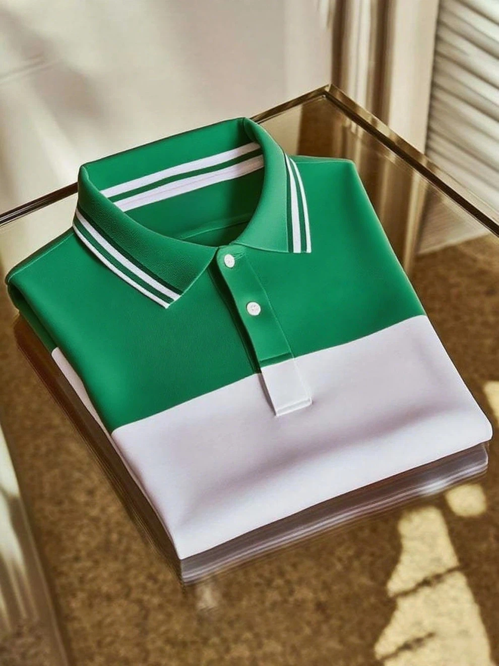 Men's Business Casual Color Block Stripe Logo Button Short Sleeve Polo Shirt