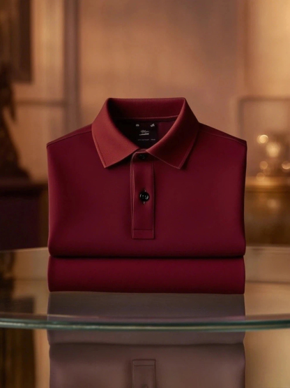 Men's Business Casual Color Block Stripe Logo Button Short Sleeve Polo Shirt